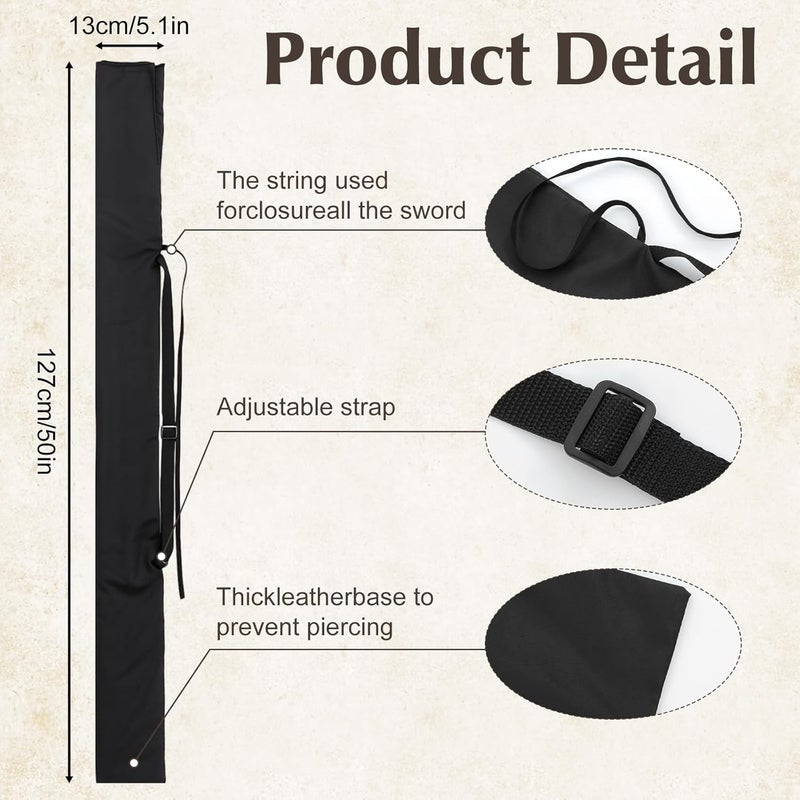 ADLABLD Sword Bag Black Samurai Swords Carrying Case Ninja Sword Sheath Cover Carry Bag Carrying Case Holder Katana Cases with Strap Bokken Bags for Samurai Cosplay Costume Halloween Party - Image 2